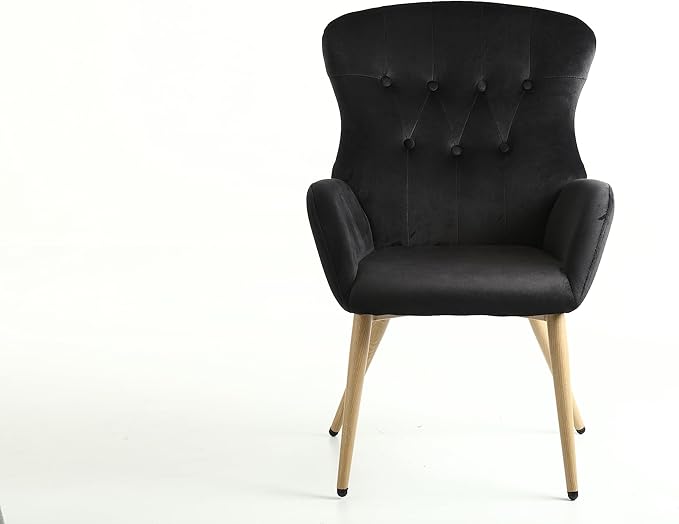 Hengming Accent Chair Modern Tufted Button Wingback Vanity Chair with Arms Upholstered Tall Back Desk Chair with Metal Legs for Living Room Bedroom Waiting Room(Blue)