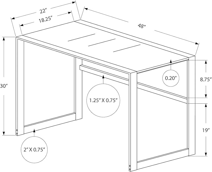 Monarch Specialties Study Laptop Table for Home &amp Office-Tempered Glass Top Computer Desk-Metal Legs 48 L Silver