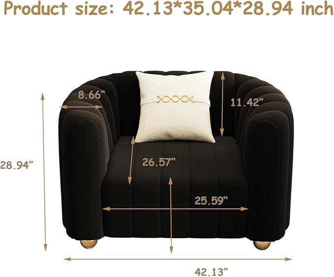 Modern Velvet Sofa Couch for Living Room 42 Comfy Upholstered Sofa Chair with Gold Metal Legs &amp Pillow Luxury Sectional Armchair Sofa for Bedroom Office Apartment Black