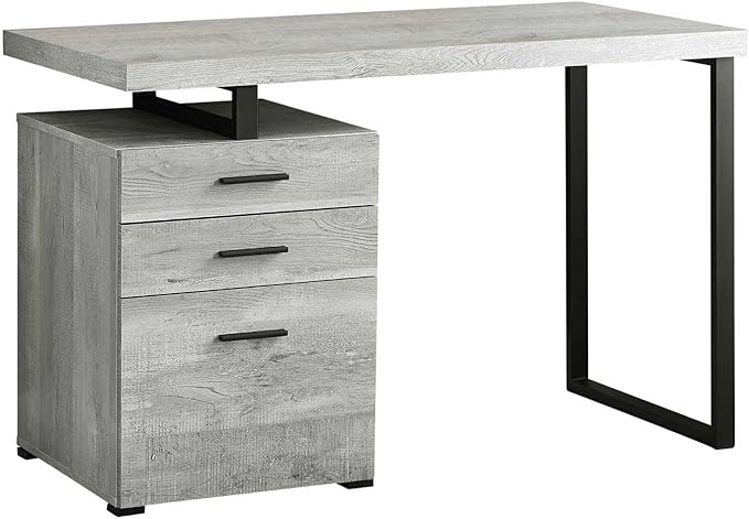Modern 48 Grey Laminate Computer Desk with Storage Drawers Left/Right Setup Black Metal Legs for Home Office