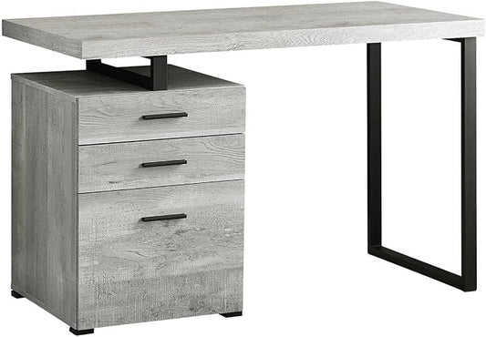 Modern 48 Grey Laminate Computer Desk with Storage Drawers Left/Right Setup Black Metal Legs for Home Office