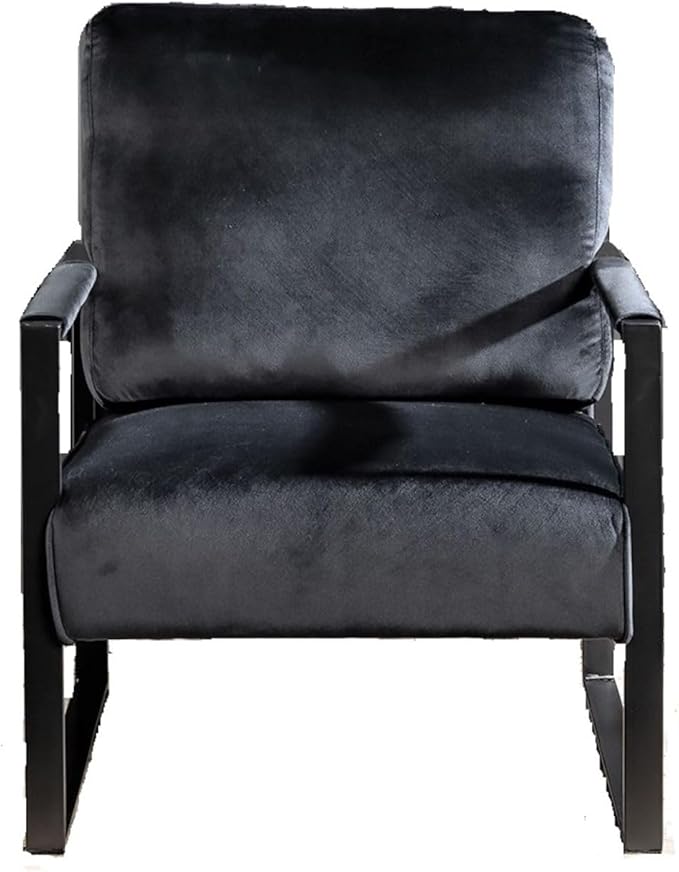 Classic Mid Century Modern Accent Chair with Square Metal Frame for Living Room Bedroom Office Black Velvet