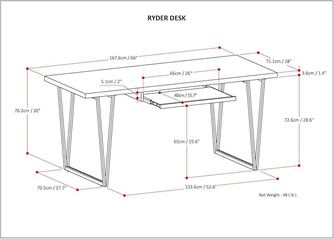 SIMPLIHOME Ryder SOLID WOOD Modern Industrial 66 inch Wide Writing Office Desk in Natural Aged Brown for the Office Desk Writing Table Workstation and Study Table