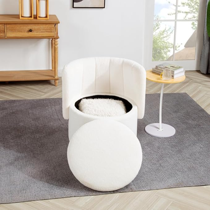 Stylish and Minimalist Teddy Fleece Single Sofa Chair with Arms and Pillow Armchair Accent Chair for Living Room Bedroom StudyGrey (Beige + Boucle)