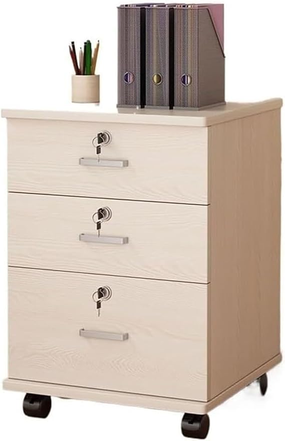 Mobile Locking Filing Cabinet for Home Office Low Cabinets with Drawers for Nized File Storage(Beige)