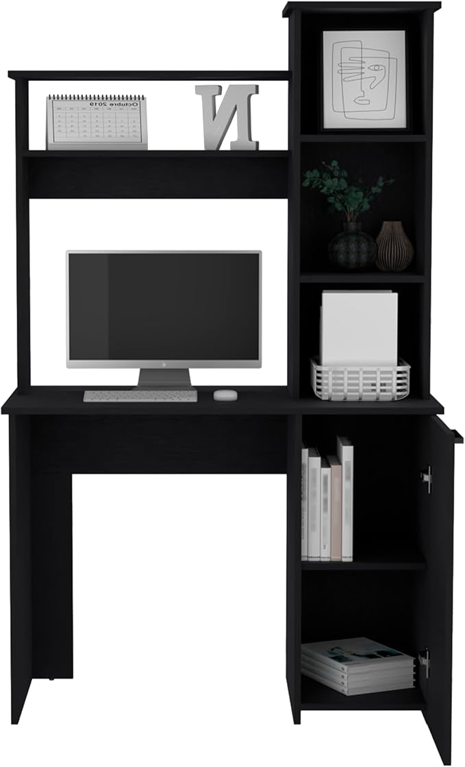 Computer Desk Home Office Desk with Hutch Executive Desk Single Door Cabinet Expansive Work Surface and 3-Tier Storage Shelves for Study and Home Office