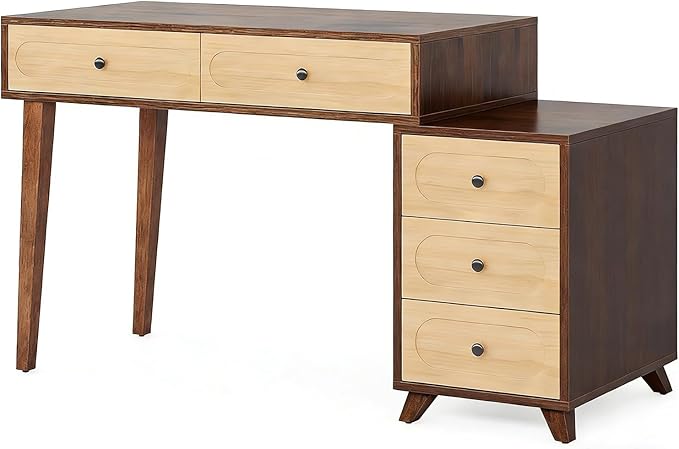 Computer Desk with Adjustable Position Drawers Gaming Desk with Storage Compact Home Office Desks Vanity Desks Without Mirror for Bedroom/Study Writing (Brown)