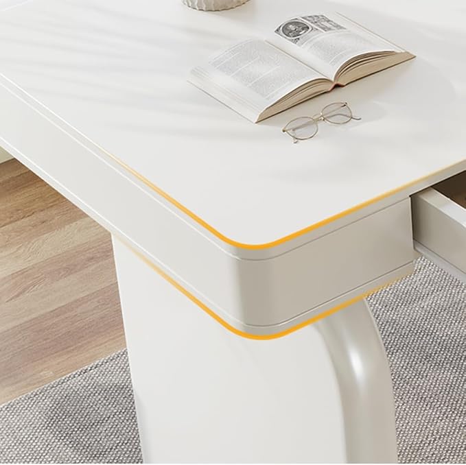 Tribesigns White Desk with Drawers 63-Inch Modern Executive Office Desk Glossy Elegant Work Study Desk Writing Table for Home Office Cream White