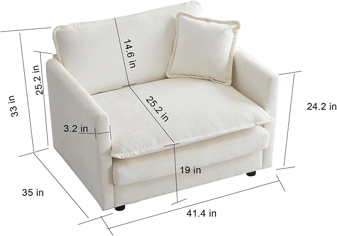 41.4 Chenille Oversized Accent Chair Comfy Single Sofa Cloud Couch Modern Luxury Arm Chair with Pillow for Living Room Bedroom Apartment Office Beige