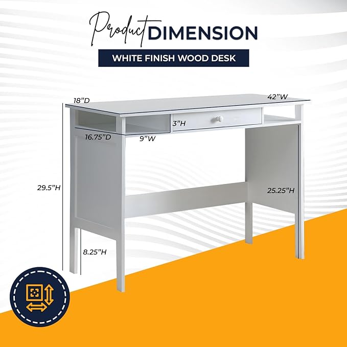 Kings Brand Furniture Home &amp Office Parsons Wood Desk with Drawer White
