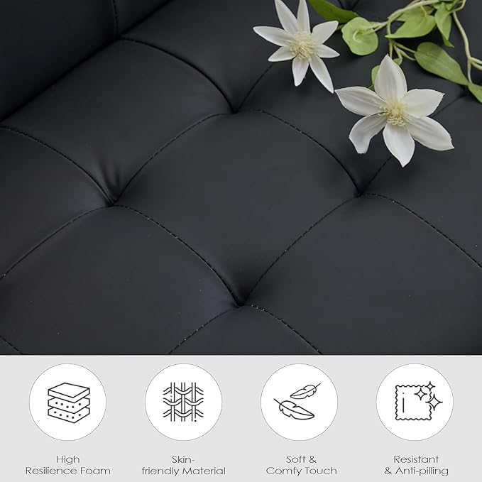 TYBOATLE Sofa Couch 62 W Loveseat w/ 2 USB Charger Ports &amp 2 Cupholders Mid-Century Modern Black Faux Leather Tufted Small Love Seat Couches for OfficeCompact Living RoomBedroomApartmentDorm