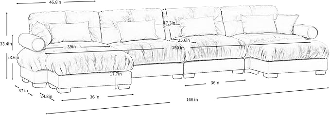 166 Oversized Couch 4 Seater Modular Sectional Sofa Beige White Large U Shaped Sectional Couches Fluffy Couch Set 4 Seater Velvet Cloud Couches with Ottoman Sofas for Living Room
