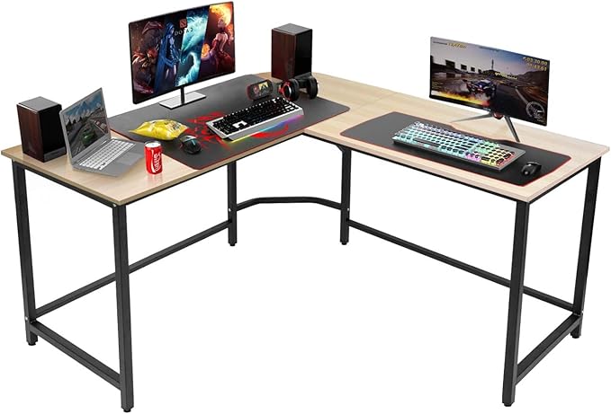 55-inch L Shaped Computer Desk Spaces Saving Gaming Desk Home Office Study Writing Table Workstation for Corner (Natural)