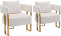 YITAI Modern Accent Chairs no Wheels Living Room Side Chairs Set of 2 with Golden Metal Legs Barrel Soft Teddyt Upholstered Reading Armchairs for OfficeReception RoomBedroomLoungeWhite