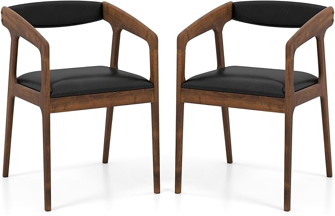 GOFLAME Accent Chairs Set of 2 Mid-Century Modern PU Leather Armchair with Padded Seat &amp Backrest Rubber Wood Frame Upholstered Reading Chair Leisure Chair for Living Room