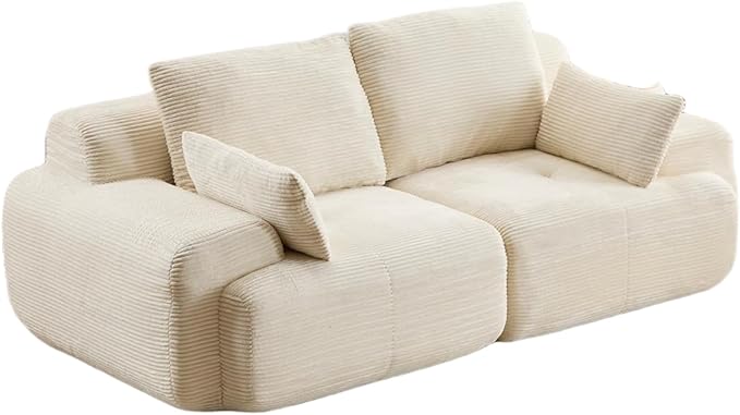 Modern Loveseat with Pillows Extra Deep Soft Cloud Love Seat with Multiple Corduroy Boneless 2 Seate Couch for Living Room Apartments Bedrooms Guest Rooms (Beige 2 Seat)