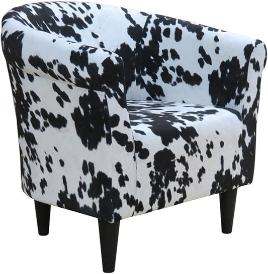 Pemberly Row Traditional Fabric &amp EPS Club Chair Black and White Finish Fun Cow Print Padded Seat Durable Construction 32 H x 30.5 W x 27.5 D Accent Chair for Living Room or Bedroom