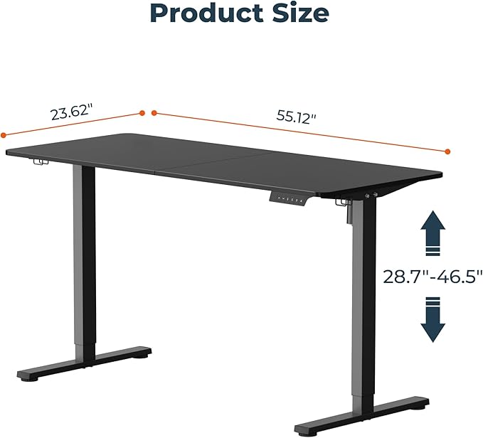 Adjustable Stand Up Desk with Memory Preset Standing Desks 55 x 24 Inch Electric Home Office Desk Computer Workstation Splice Black Top + Black Frame