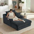 47 Boneless Chair Chaise Lounge: Oversized Comfy Corduroy Upholstered Indoor Couch with Armrets and 3 Pillows for Living Room Bedroom and Apartment Deep Seat Sleeper Sofa Grey