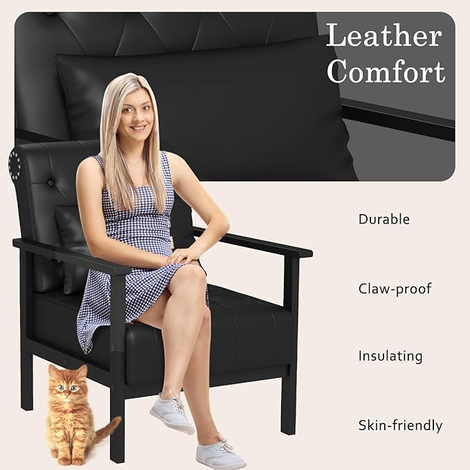 AODAILIHB Black Accent Chair Set of 2 Mid Century Modern Living Room Chairs Armchairs Waiting Room Chairs Small Accent Chair Comfy Leather Side Chair for Living Room Office with Pillow (2 Black)