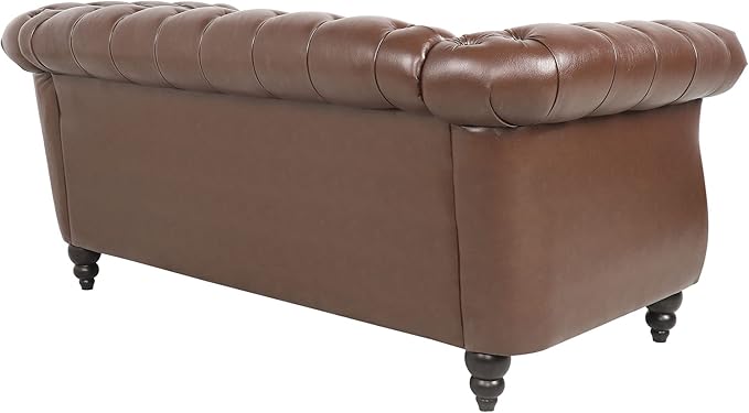 LEVNARY Leather Sofa Chesterfield Tufted Upholstered 2 Seater Couch Modern Loveseat Couch Classic Furniture for Living Room Bedroom (Dark Brown)