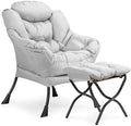 Athena Collection Lazy Lounge Chair with Ottoman Modern Soft Reading Arm Chair for Adults Comfy Sofa Armchair with Footrest and Side Pocket for Corner Living Room Bedroom Small Space Grey