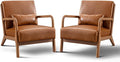 Phoenix Home Upholstered Mid Century Modern Accent Chair Set of 2 Lounge Fabric Living Room Chairs with Solid Wood Frame and Waist Cushion Reading Armchair for Bedroom Brown