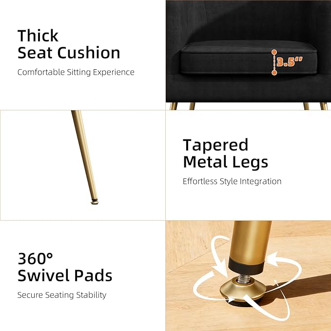 Velvet Barrel Chair Modern Accent Chair with Metal Sturdy Legs Club Chair Comfy Armchair Modern Tub Chair for for Living Room Bedroom Waiting Room Black