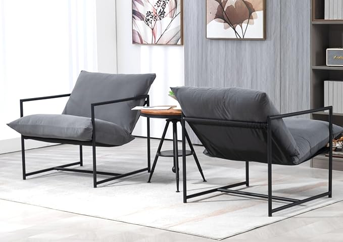 Serenity Accent Modern Velvet Arm Chair with Reclined Seat Sleek Design Durable Metal Frame Soft Upholstery and Plush Comfort for Stylish Living Room Grey