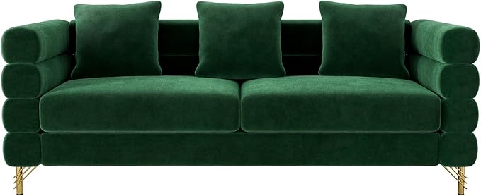 Cloud Couch for Living Room 79 Modern Overstuffed Deep Seat Velvet 3 Seater Sofa with 3 Pillows Comfy Upholstered Oversized Loveseat for Bedroom Office Emerald Green Velvet