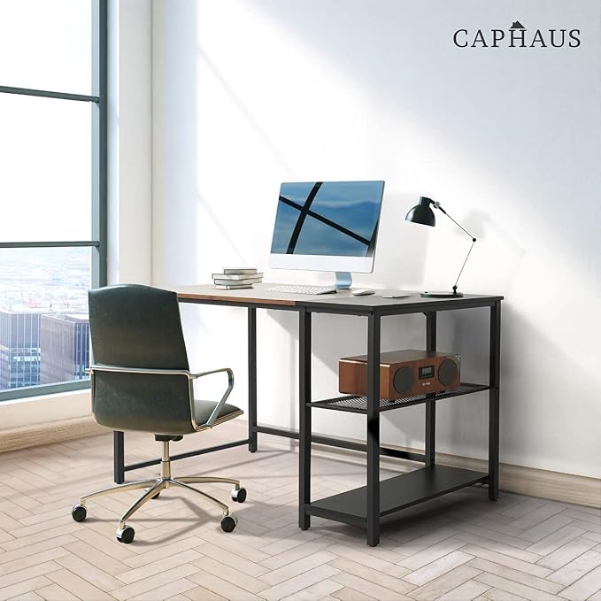 CAPHAUS 40 Inch Computer Desk with 2-Tier Storage Shelves for Home Office &amp Gaming Small Spaces Desk for Bedroom/Office Easy Assemble P2 Board &amp Steel Legs Rustic Oak &amp Black (220 lbs