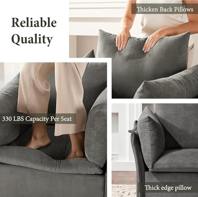 Chenille Oversized Armchair Modern Accent Chair Single Sofa Lounge Chair Chenille Fabric 40 Wide 23.6 Seat Deepth Comfortable Seating for Living Room Bedroom (Grey)