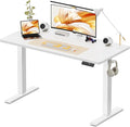 48x24 Inches Height Adjustable Electric Standing Desk with 2 Hooks for Home Office Ergonomic Sit Stand up Desk with Splice Board White