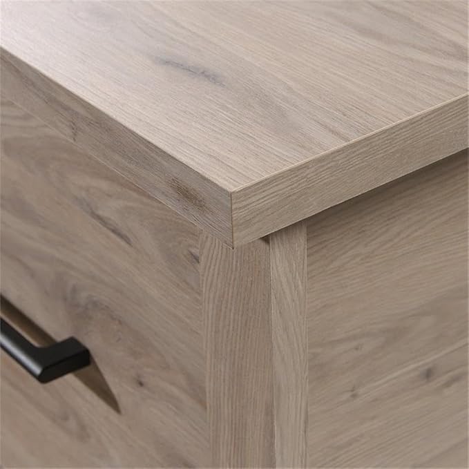 Scranton &amp Co L-Shaped Engineered Wood Computer Desk Laurel Oak Finish 58.66 W x 66.46 D x 29.02 H File Drawer Lower Shelf Cord Management Tapered Feet Home Office Desk