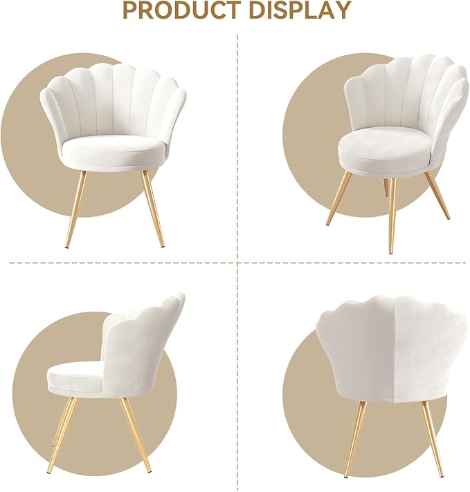Velvet Accent Chair with Gold Metal Legs Vanity Chair for Makeup Room Upholstered Guest Chair for Living Room for Bedroom White