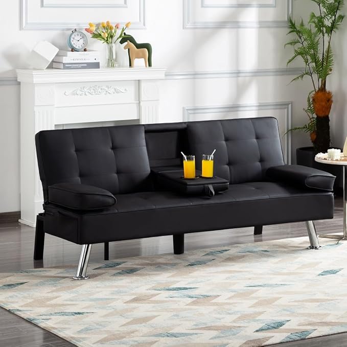 Sofa Bed Adjustment Sofa Double-Sided Double Sofa Folding Sofa Bed GuestbedcupholderBed Modern PU and Polyester Lounge Chair