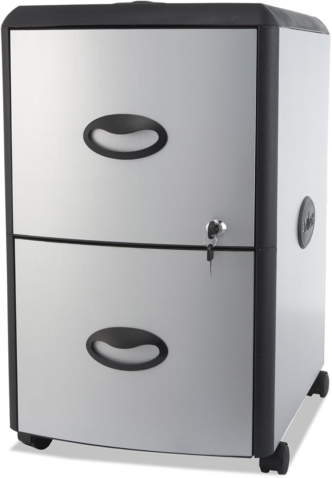 Storex 2-Drawer Mobile File Cabinet with Lock 19 x 15 x 23 Inches Metal Accent Panels (STX61351U01C)Silver/Black