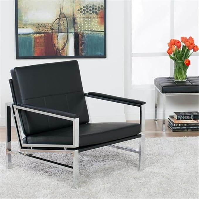 Atlas Modern Accent Chair in Blended Leather Chrome / Black