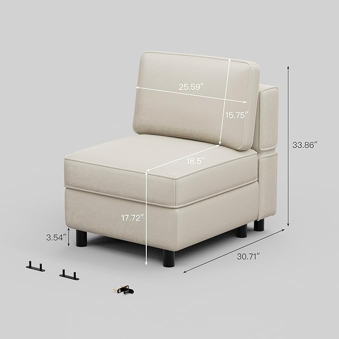 Belffin Modular Sofa Armless Middle Seat Module for Velvet Modular Sectoinal CouchGrey