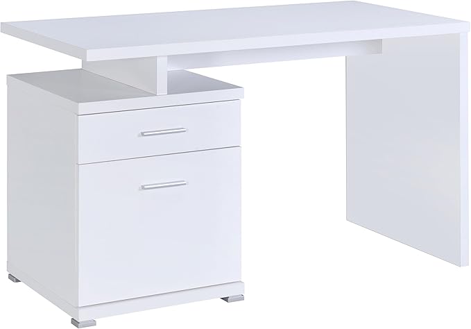Coaster Home Furnishings - Irving - Engineered Wood - 2-Drawer Computer Desk with File Cabinet Rectangular Desk with Smooth Top and Plastic Glides - Home Office - 47-Inch - White - 800110