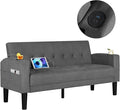 AILEEKISS 62 Loveseat Couches Upholstered Fabric Linen Love Seat Sofas Couch with 2 USB Cup Holders Side Pocket Modern Tufted Sofa for Living Room Office Bedroom Apartment (2-Seat Dark Grey)