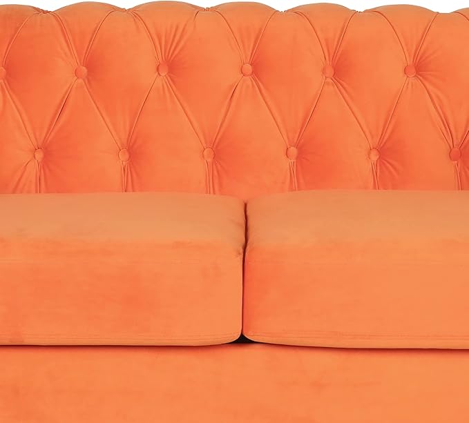AVZEAR 2-Piece Living Room Sectional Sofa Set Upholstered Sofa Modern Sofa Couches Set Style Button Tufted Velvet Chesterfield Sofa for Living Room Apartment 2+3 Seat Orange
