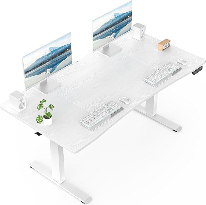 Veken 63 x 28 Inch Electric Standing Desk with Adjustable Height Sit to Stand Computer Table for Study Work or Gaming Home Office Desk White