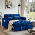 Convertible Sofa Bed Pull Out Couch with Side Pockets 3 in 1 Velvet Fabric Loveseat Sleeper Sofa Bed Pull Out Couch with Adjustable Backrest for Living Room Bedroom Apartment Blue