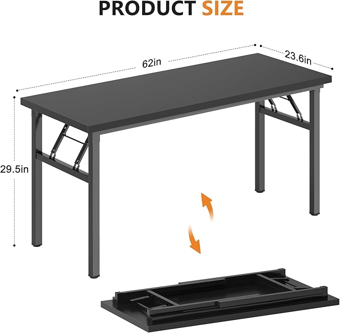Folding Desk 62 inch No Assembly Folding Desks for Small Spaces Sturdy Foldable Computer Desk Functional Home Office Desks Study Writing Desk Office Table Workstation for Home Office Outdoor