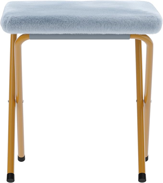 Flash Furniture Eleanor Portable Double Saucer Chair with 2 Ottomans Folding Steel Frames for Dorm or Bedroom 56 Dusty Aqua Faux Fur/Soft Gold Frame