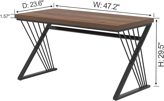FOLUBAN Home Office Desks Modern Wood and Metal Writing Study Work Table Industrial Computer Desk for Bedroom Living Room Rustic Walnut 47 Inch