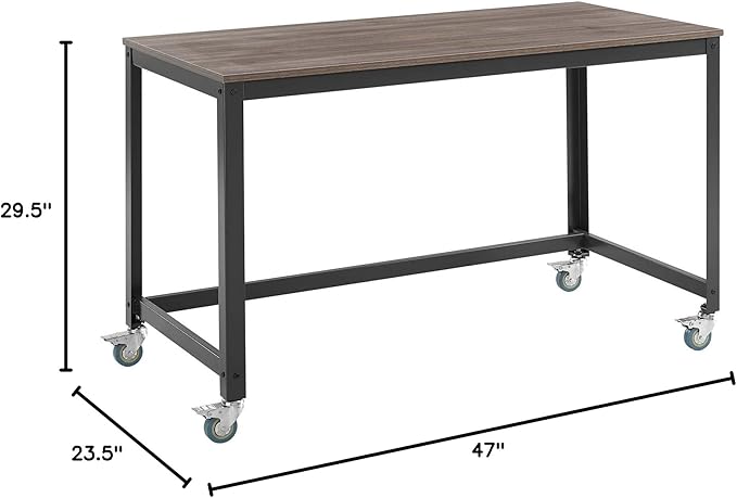 Modway Vivify Industrial Modern Computer Office Desk With Locking Casters
