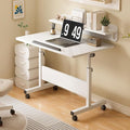 Small Standing Desk Foldable Stand Up Desk with Wheels Mobile Computer Table Adjustable Height Desktop Sit Stand Table Workstations for Small Spaces and Home Offices(White)