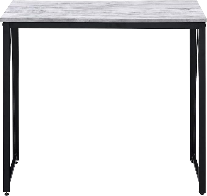 35.5 Industrial Writing Desk with Metal Sled Base Rustic Wood Computer Desk with Stable V-Shaped Support Compact Study Table with Powder-Coated Frame for Home OfficeBedroomSmall SpacesBlack+Grey